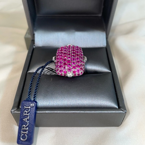 Ruby (natural) and White zircon ring in silver - Picture 5 of 12